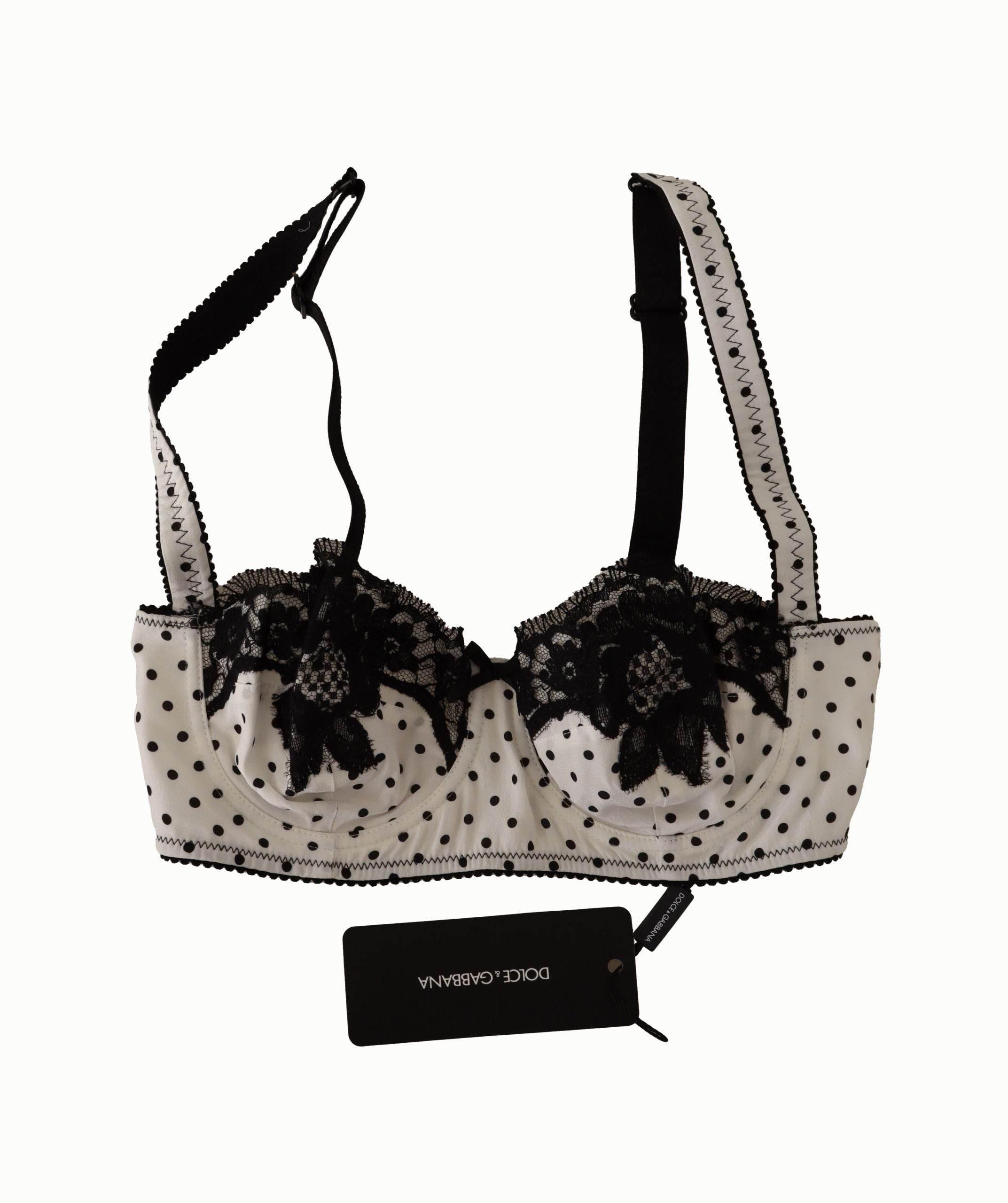 Dolce & Gabbana Elegant White Lace & Polka Dot Silk Bra - Hilstor