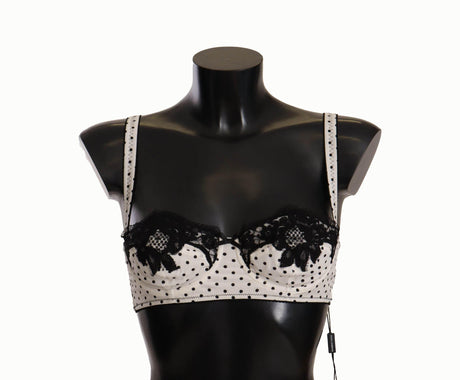 Dolce & Gabbana Elegant White Lace & Polka Dot Silk Bra - Hilstor