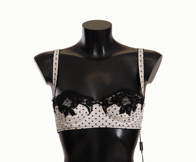 Dolce & Gabbana Elegant White Lace & Polka Dot Silk Bra - Hilstor