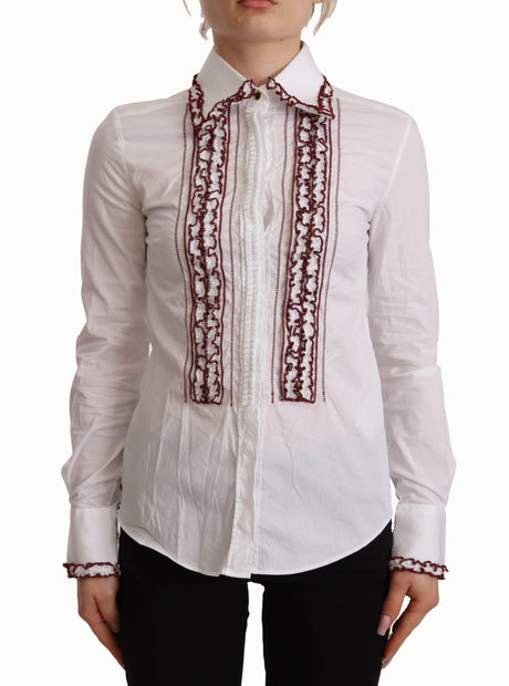 Dolce & Gabbana Elegant White Cotton Long Sleeve Polo Top - Hilstor
