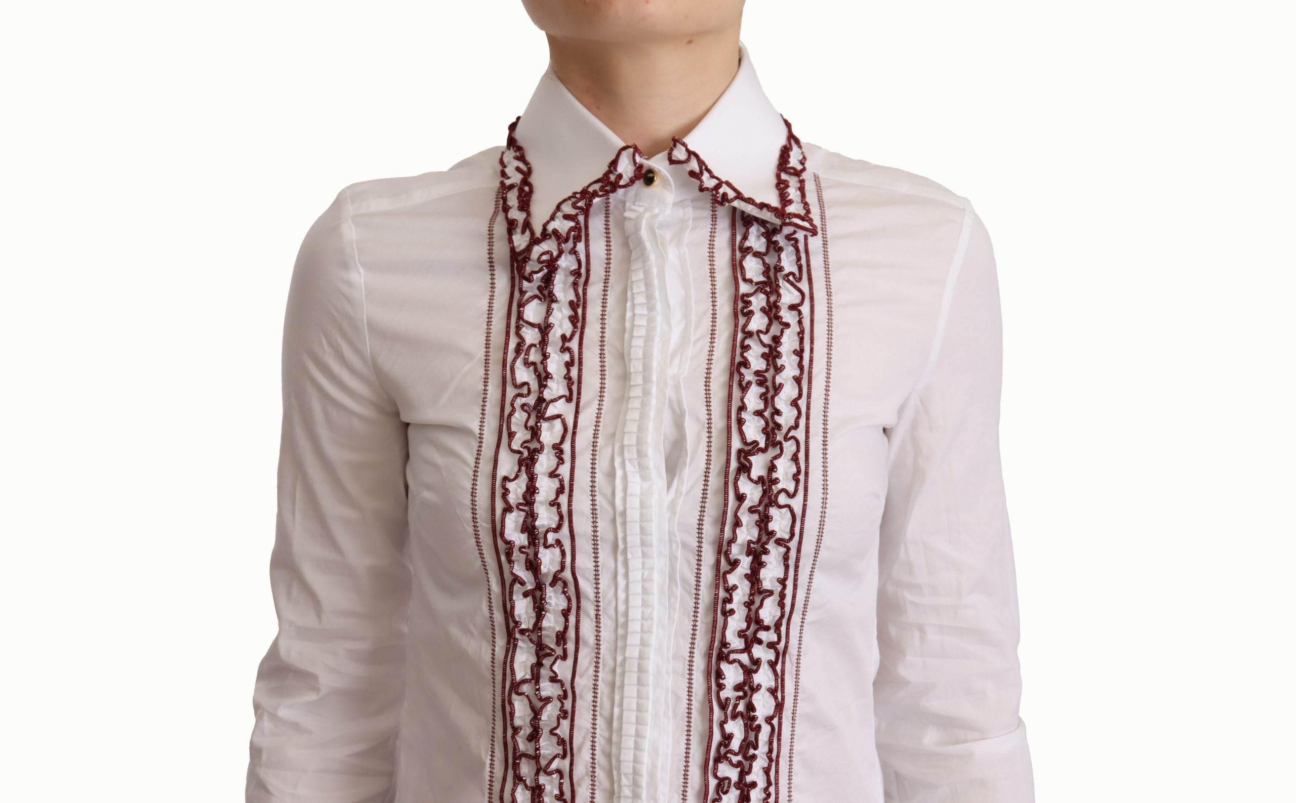 Dolce & Gabbana Elegant White Cotton Long Sleeve Polo Top - Hilstor