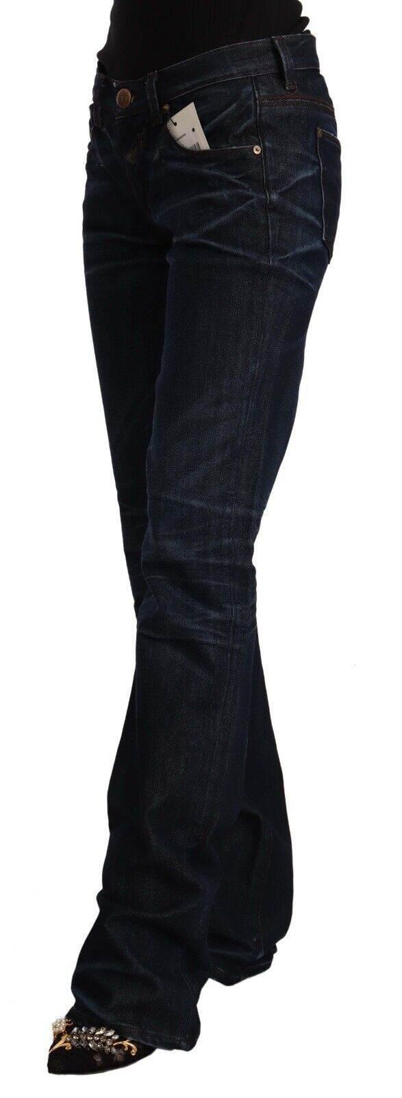Ermanno Scervino Dark Blue Mid Waist Cotton Denim Straight Jeans - Hilstor