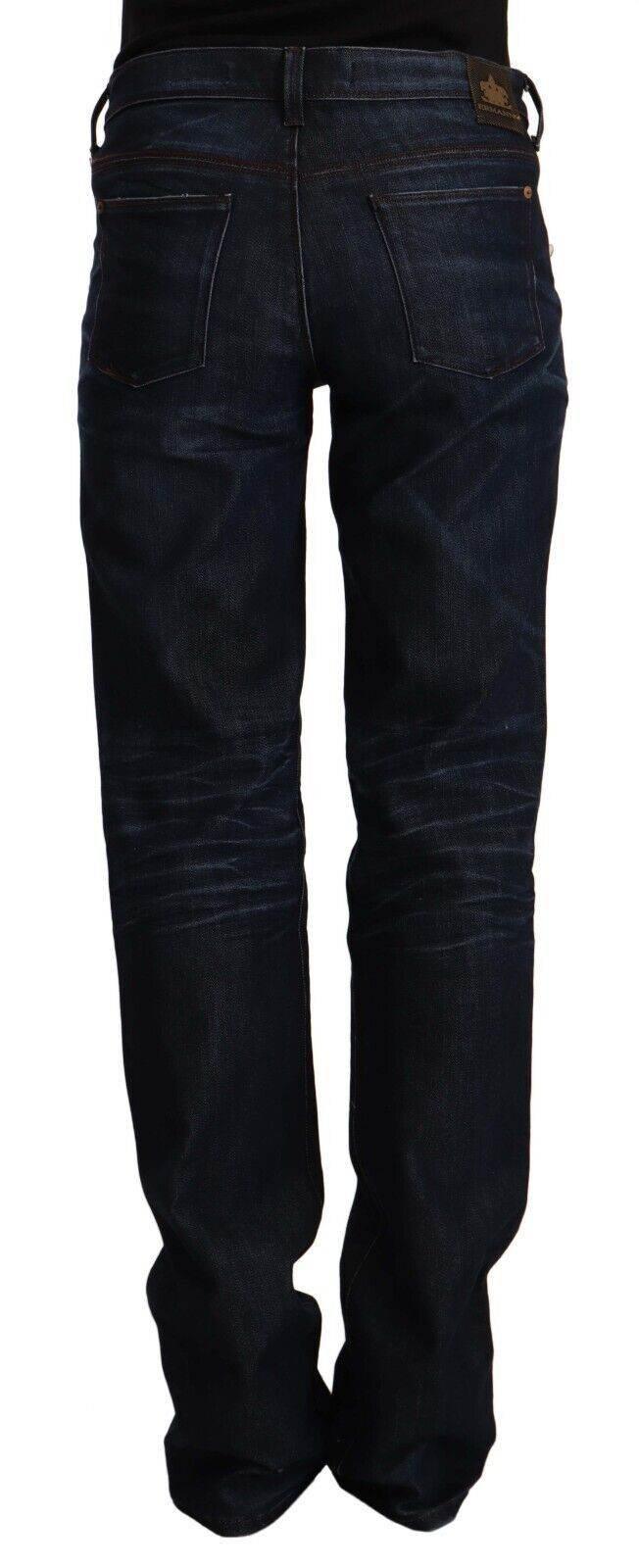 Ermanno Scervino Dark Blue Mid Waist Cotton Denim Straight Jeans - Hilstor