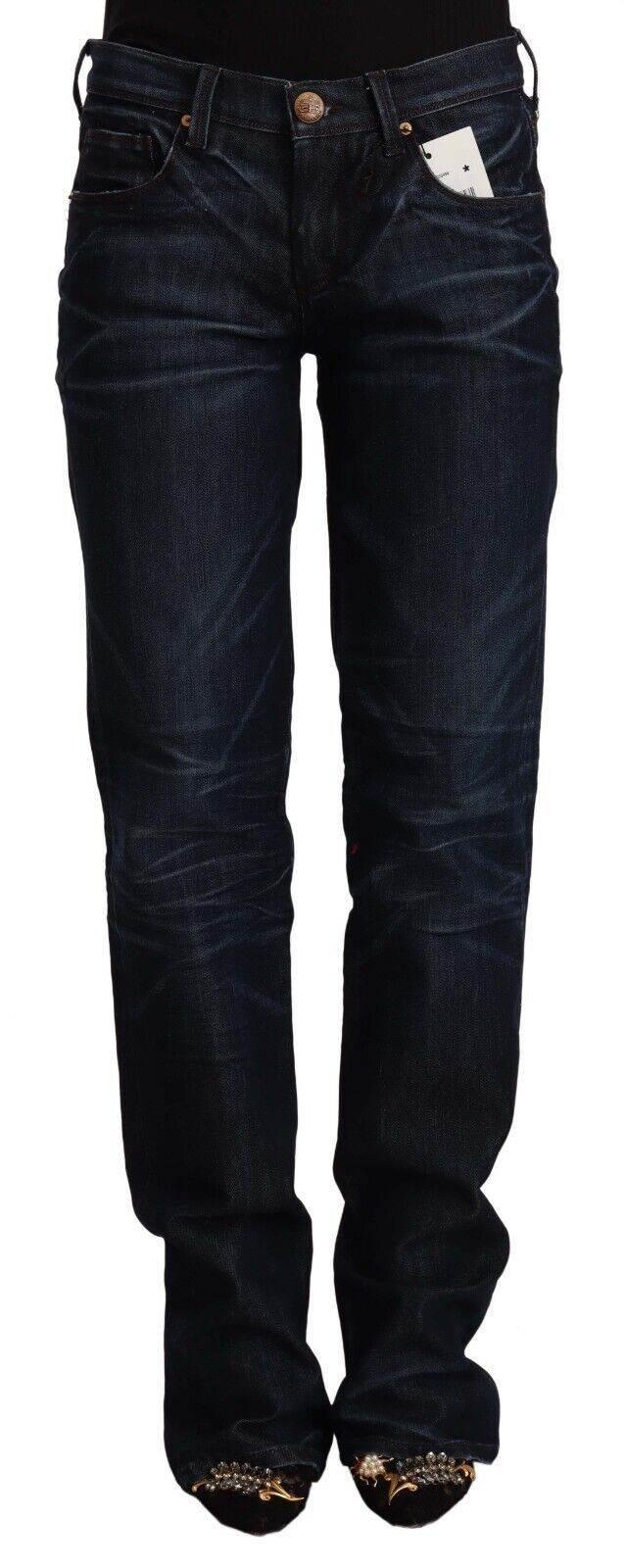 Ermanno Scervino Dark Blue Mid Waist Cotton Denim Straight Jeans - Hilstor