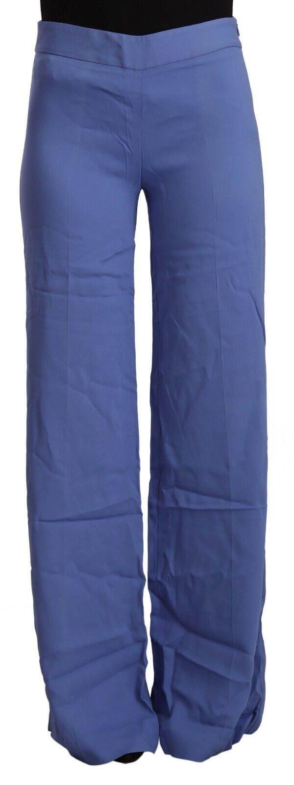 P.A.R.O.S.H. Blue High Waist Viscose Straight Wide Leg Pants - Hilstor