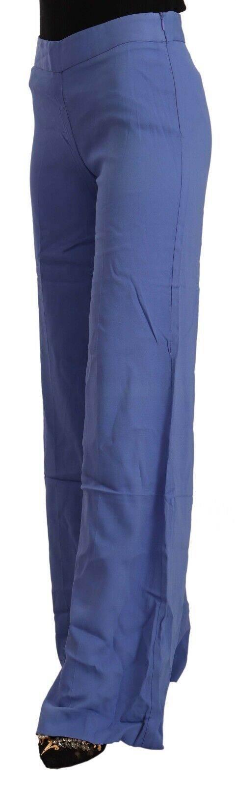 P.A.R.O.S.H. Blue High Waist Viscose Straight Wide Leg Pants - Hilstor