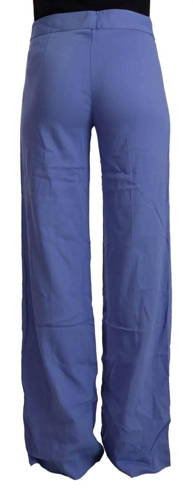 P.A.R.O.S.H. Blue High Waist Viscose Straight Wide Leg Pants - Hilstor