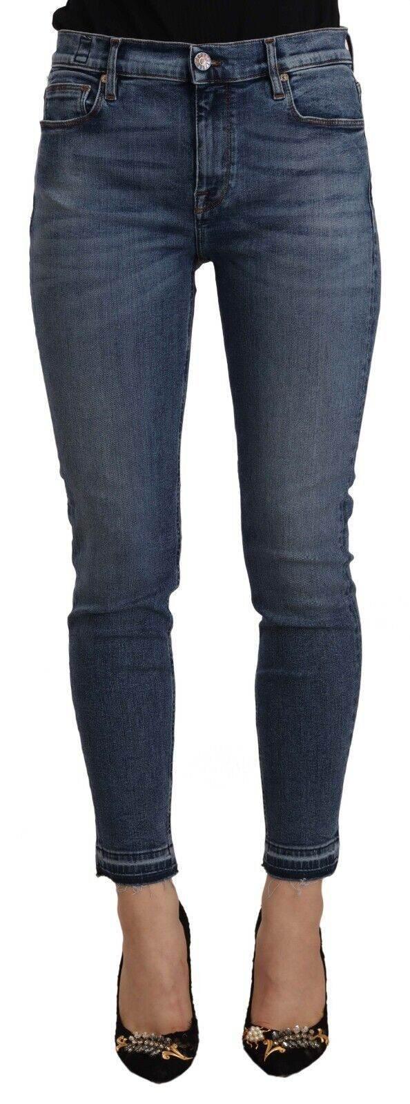 Don The Fuller Blue Mid Waist Cotton Denim Slim Fit Cropped Jeans - Hilstor