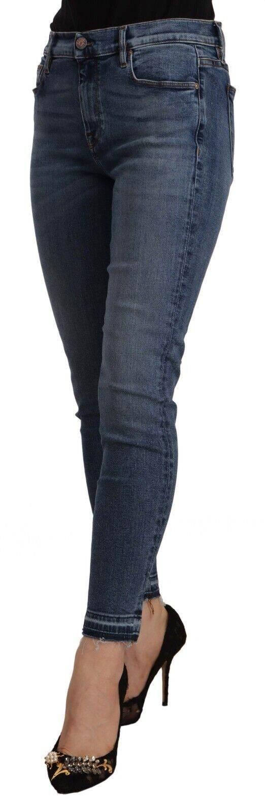 Don The Fuller Blue Mid Waist Cotton Denim Slim Fit Cropped Jeans - Hilstor