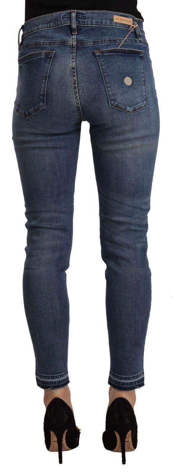 Don The Fuller Blue Mid Waist Cotton Denim Slim Fit Cropped Jeans - Hilstor