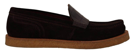 Dolce & Gabbana Elegant Suede Crocodile Loafers in Brown - Hilstor