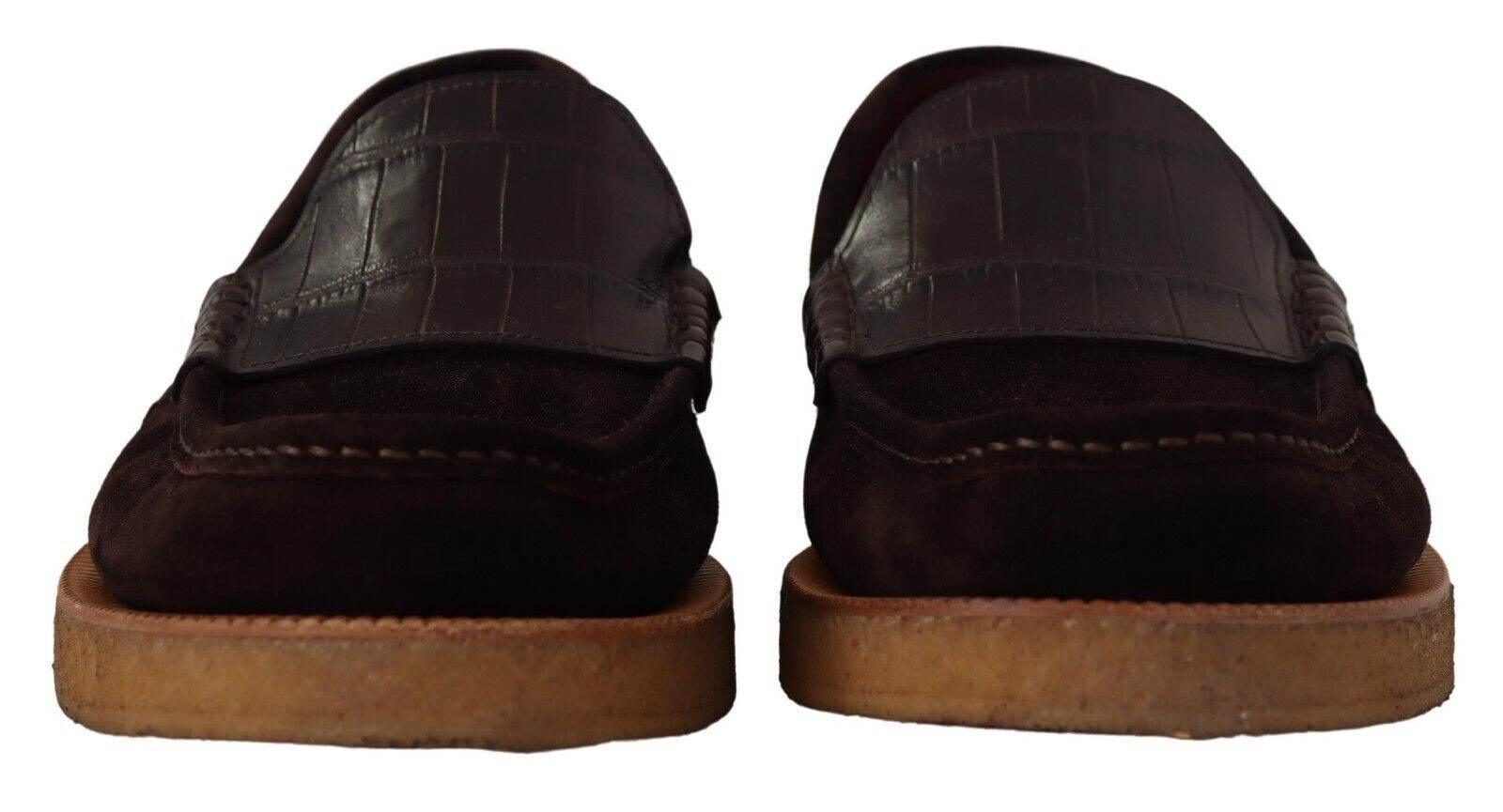 Dolce & Gabbana Elegant Suede Crocodile Loafers in Brown - Hilstor