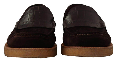 Dolce & Gabbana Elegant Suede Crocodile Loafers in Brown - Hilstor