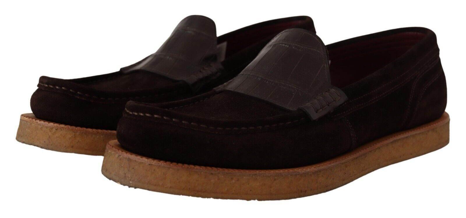 Dolce & Gabbana Elegant Suede Crocodile Loafers in Brown - Hilstor