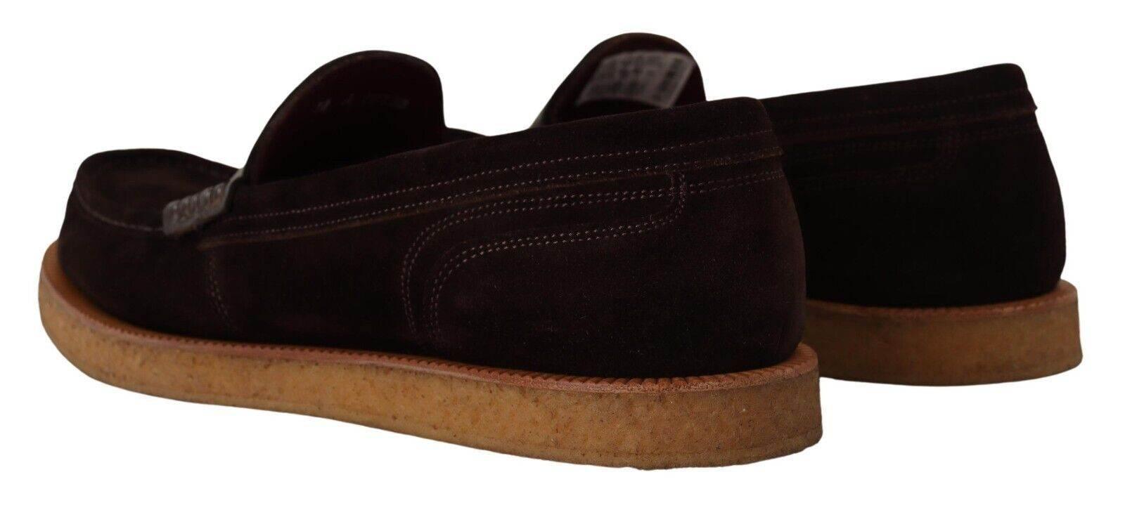 Dolce & Gabbana Elegant Suede Crocodile Loafers in Brown - Hilstor