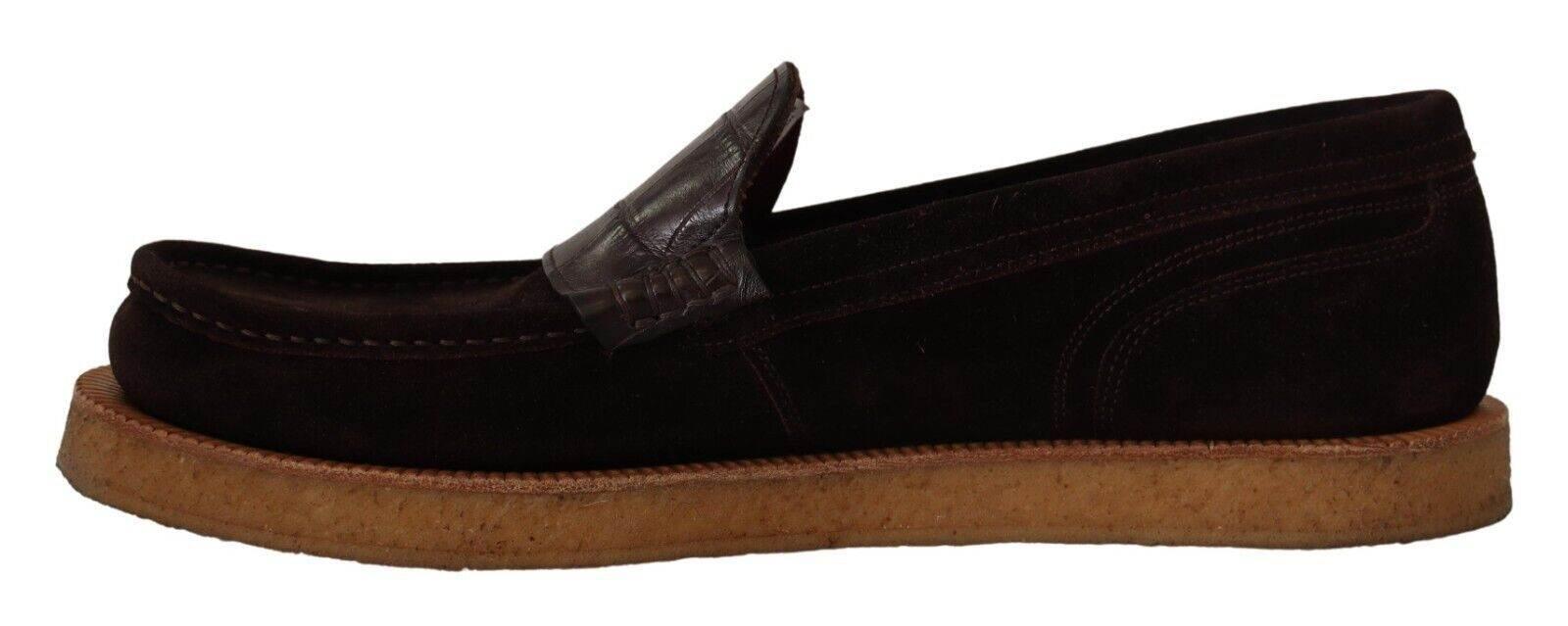 Dolce & Gabbana Elegant Suede Crocodile Loafers in Brown - Hilstor