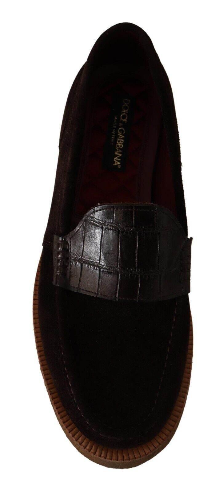 Dolce & Gabbana Elegant Suede Crocodile Loafers in Brown - Hilstor