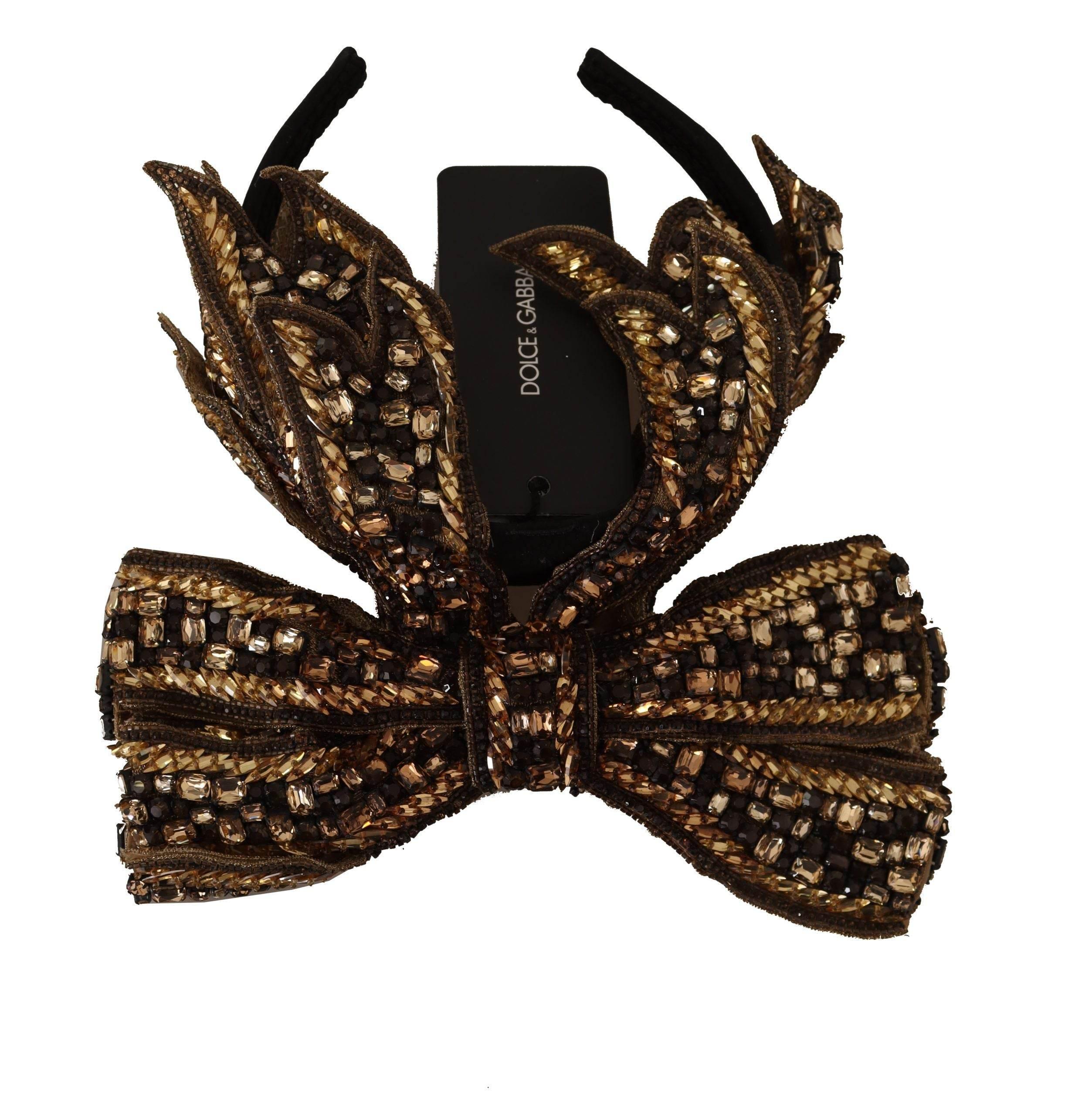 Dolce & Gabbana Elegant Gold Embellished Silk Diadem - Hilstor