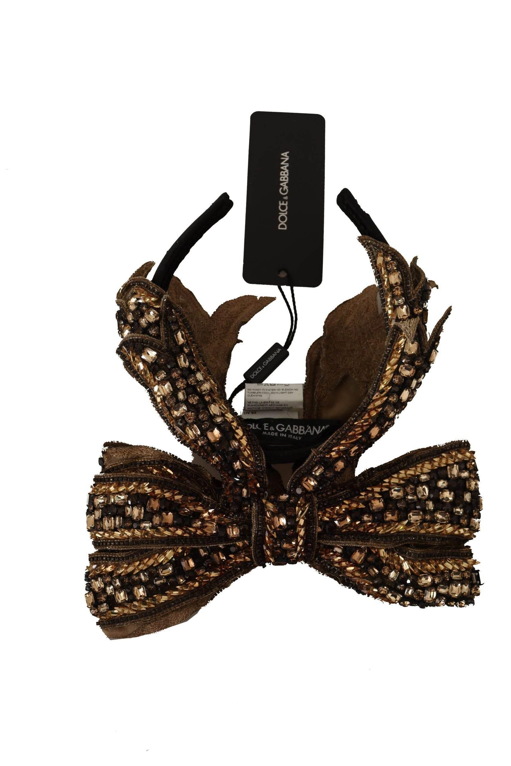Dolce & Gabbana Elegant Gold Embellished Silk Diadem - Hilstor