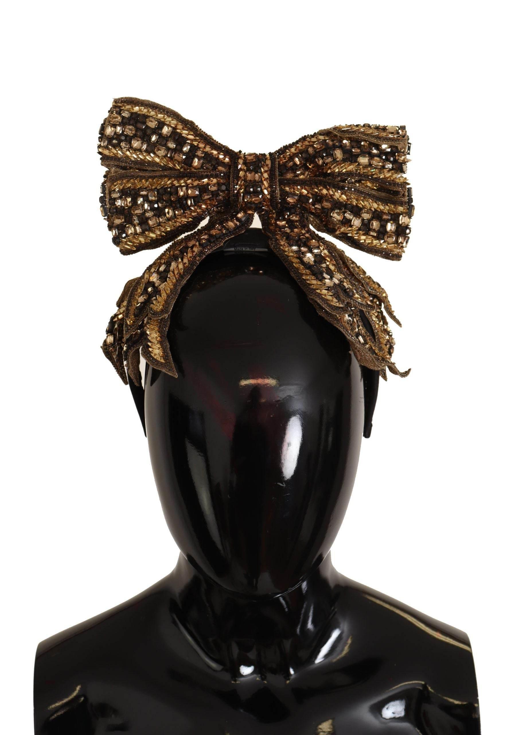 Dolce & Gabbana Elegant Gold Embellished Silk Diadem - Hilstor