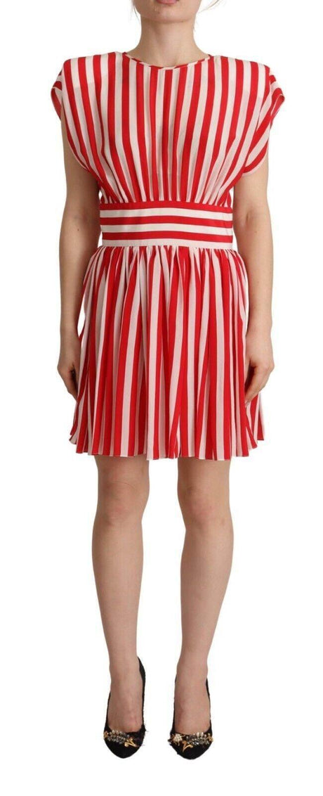 Dolce & Gabbana Elegant Striped Silk A-Line Mini Dress - Hilstor