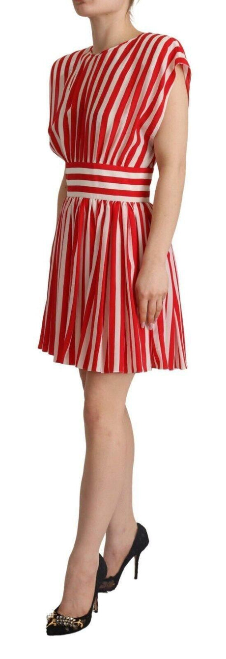 Dolce & Gabbana Elegant Striped Silk A-Line Mini Dress - Hilstor