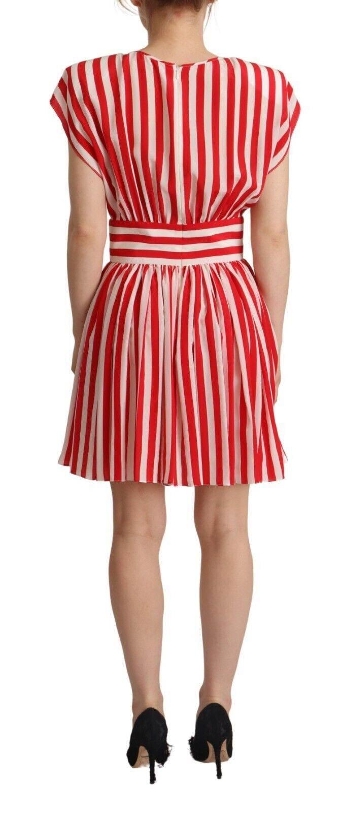 Dolce & Gabbana Elegant Striped Silk A-Line Mini Dress - Hilstor