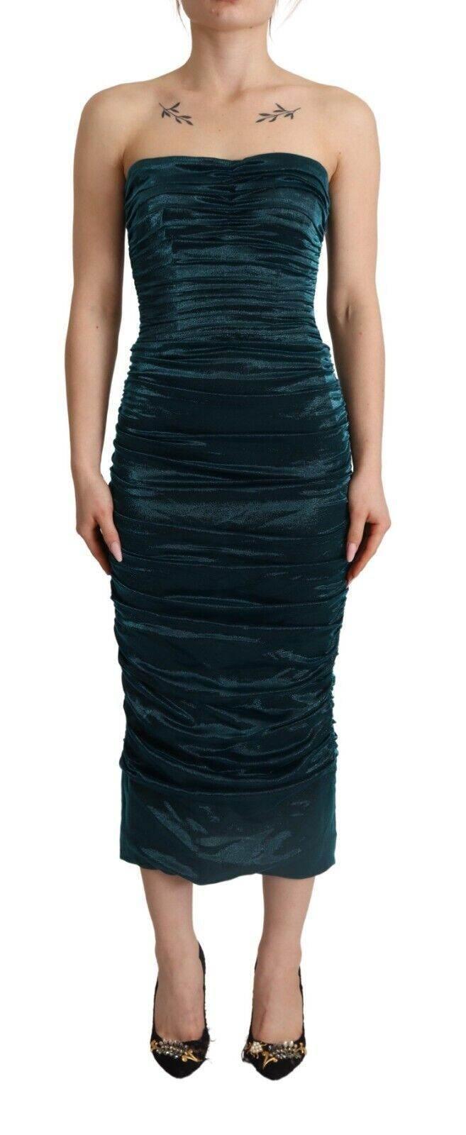 Dolce & Gabbana Turquoise Draped Satin Midi Dress - Hilstor