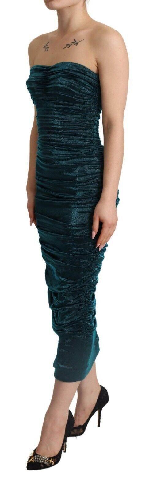 Dolce & Gabbana Turquoise Draped Satin Midi Dress - Hilstor