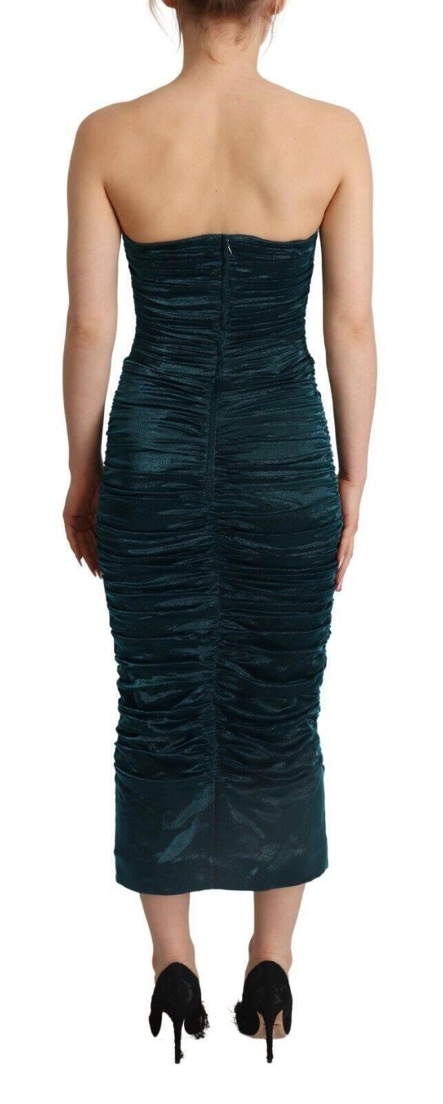 Dolce & Gabbana Turquoise Draped Satin Midi Dress - Hilstor
