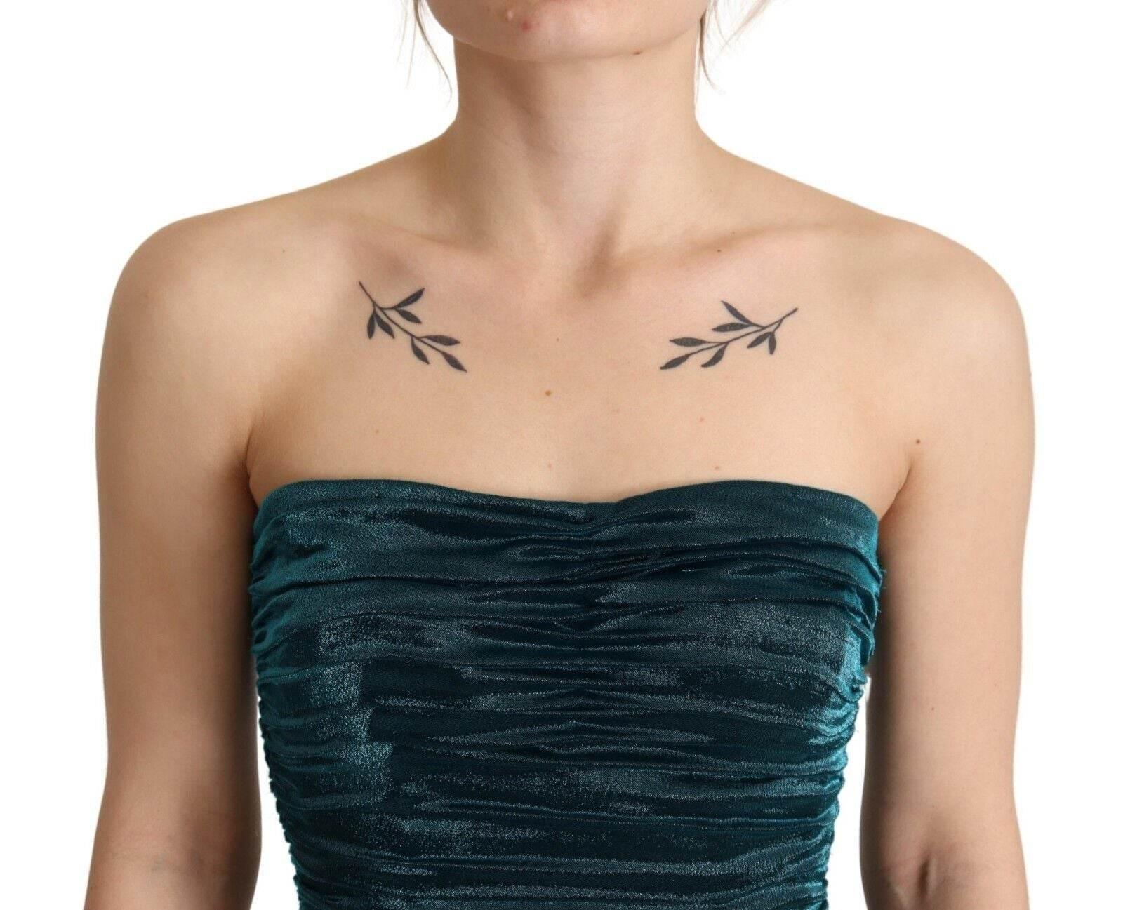 Dolce & Gabbana Turquoise Draped Satin Midi Dress - Hilstor