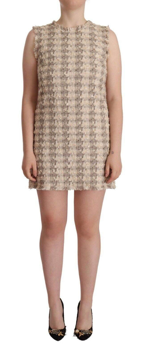 Dolce & Gabbana Beige Checkered Sleeveless Mini Shift Dress - Hilstor