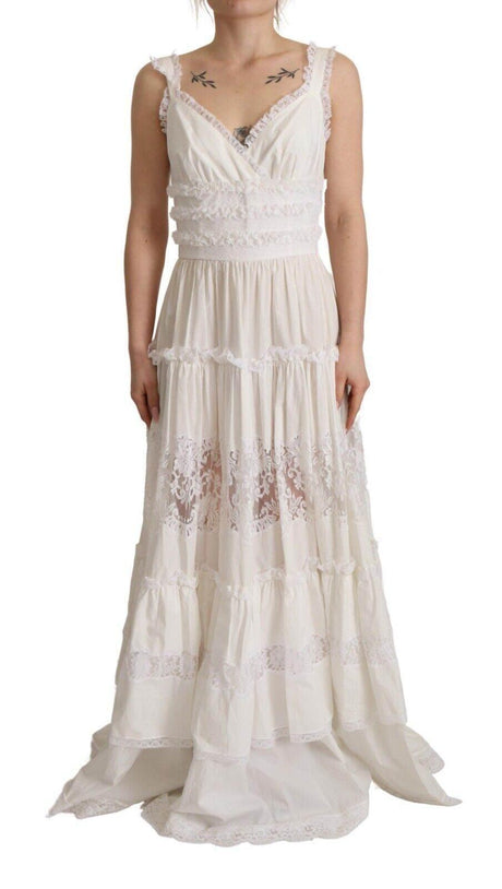 Dolce & Gabbana Elegant White A-Line Tiered Maxi Dress - Hilstor