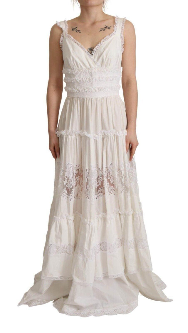 Dolce & Gabbana Elegant White A-Line Tiered Maxi Dress - Hilstor