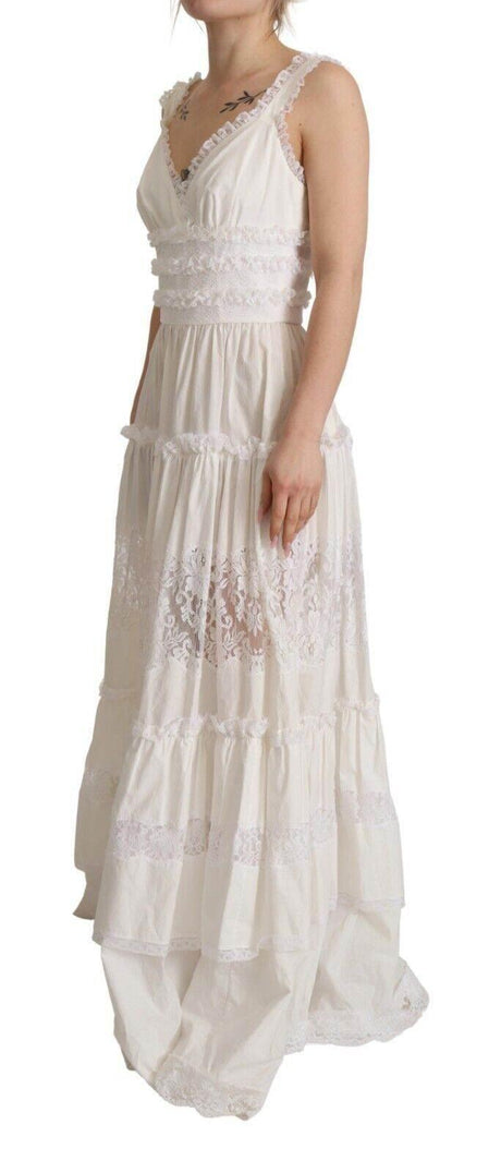 Dolce & Gabbana Elegant White A-Line Tiered Maxi Dress - Hilstor