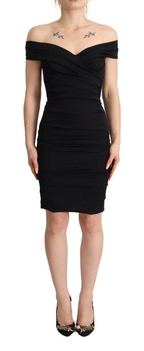 Dolce & Gabbana Bodycon Black Silk Off Shoulder Sheath Bodycon Dress - Hilstor