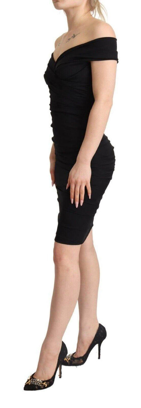 Dolce & Gabbana Bodycon Black Silk Off Shoulder Sheath Bodycon Dress - Hilstor