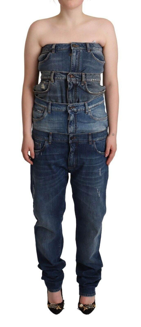 Dolce & Gabbana Dark Blue Cotton Strapless Denim Jumpsuit Dress - Hilstor