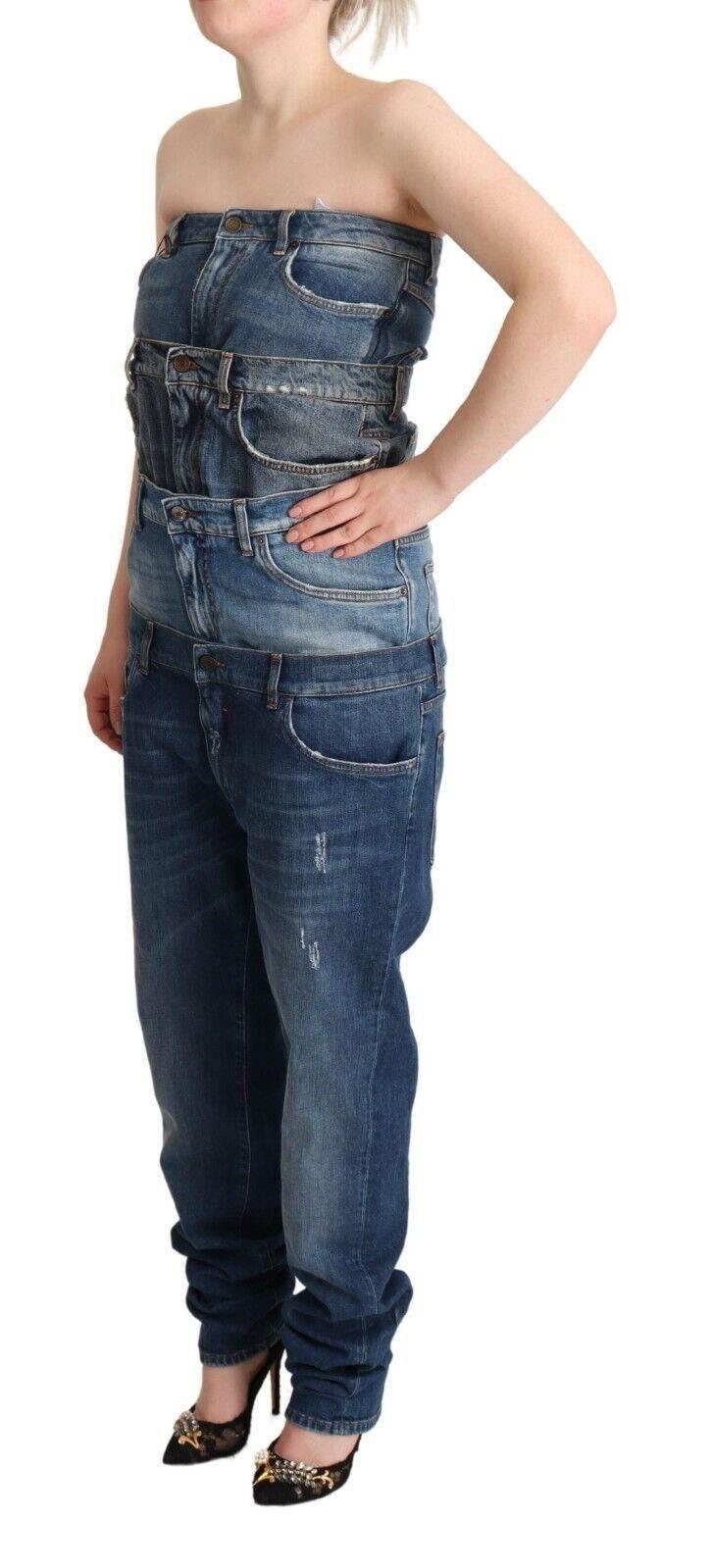 Dolce & Gabbana Dark Blue Cotton Strapless Denim Jumpsuit Dress - Hilstor