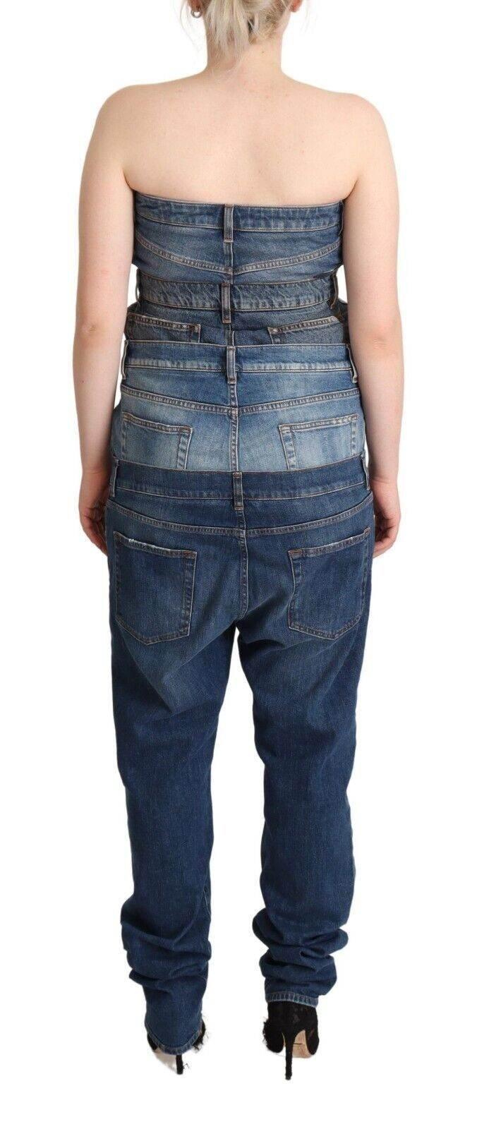 Dolce & Gabbana Dark Blue Cotton Strapless Denim Jumpsuit Dress - Hilstor