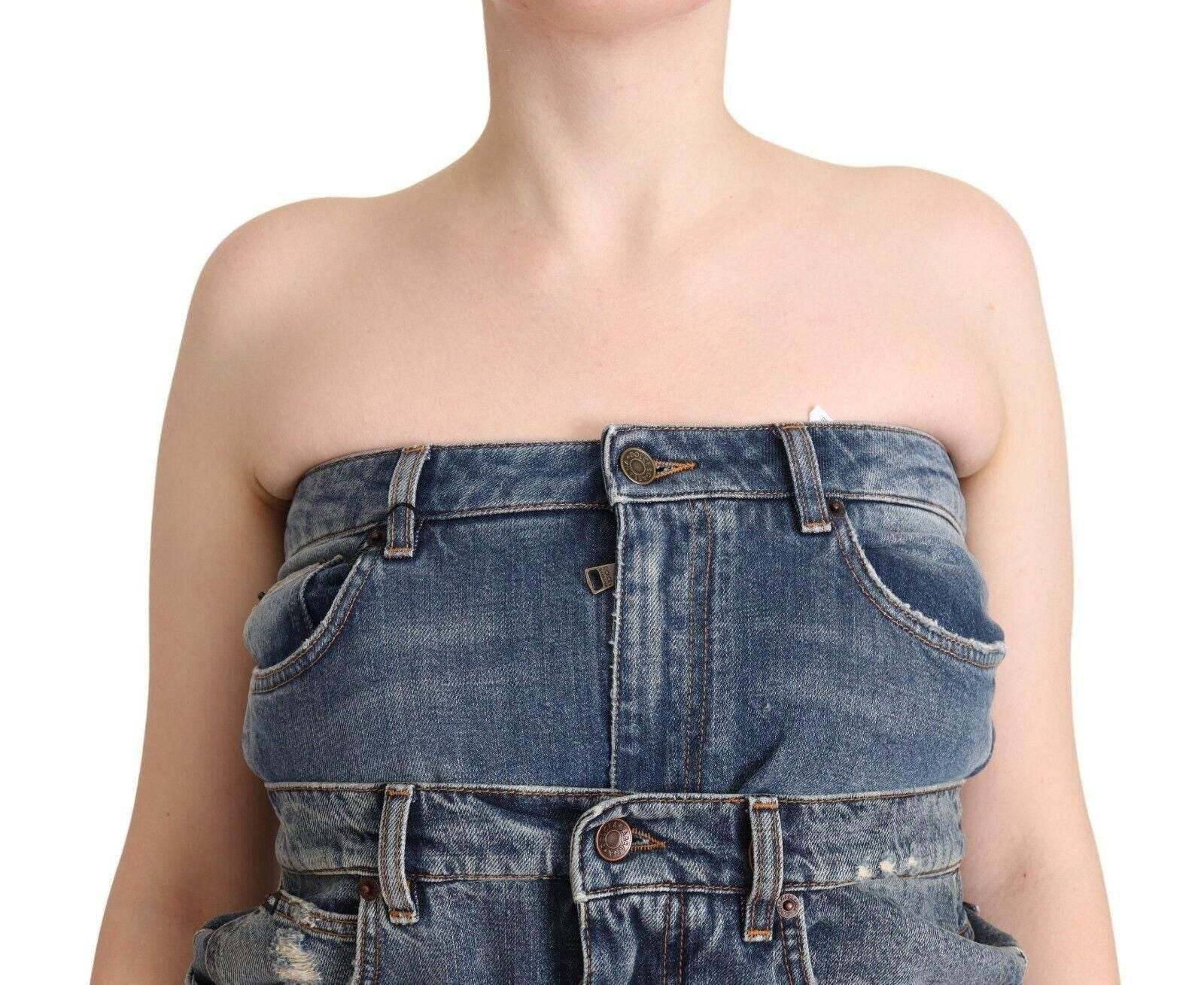 Dolce & Gabbana Dark Blue Cotton Strapless Denim Jumpsuit Dress - Hilstor