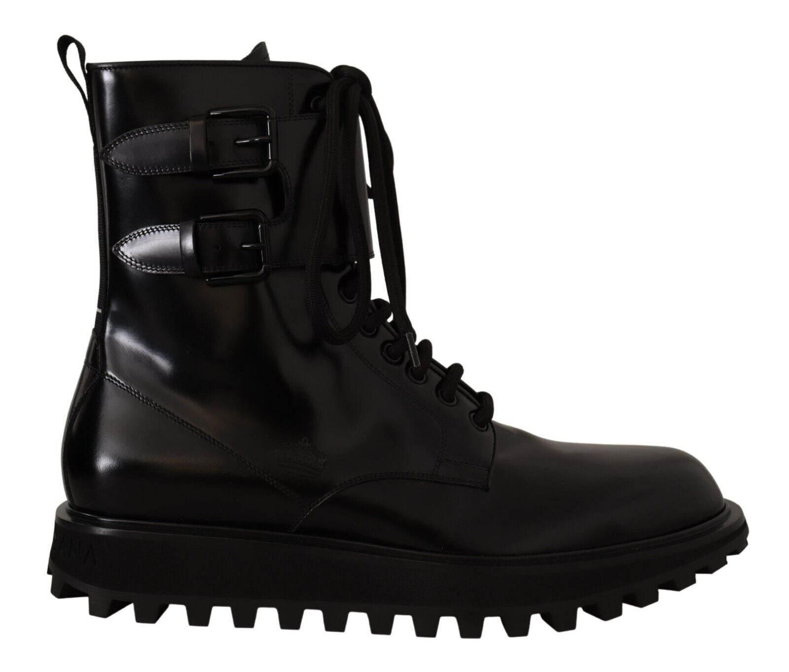 Dolce & Gabbana Elegant Black Leather Ankle Boots - Hilstor