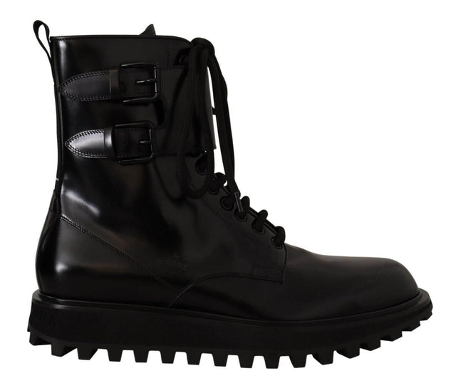 Dolce & Gabbana Elegant Black Leather Ankle Boots - Hilstor