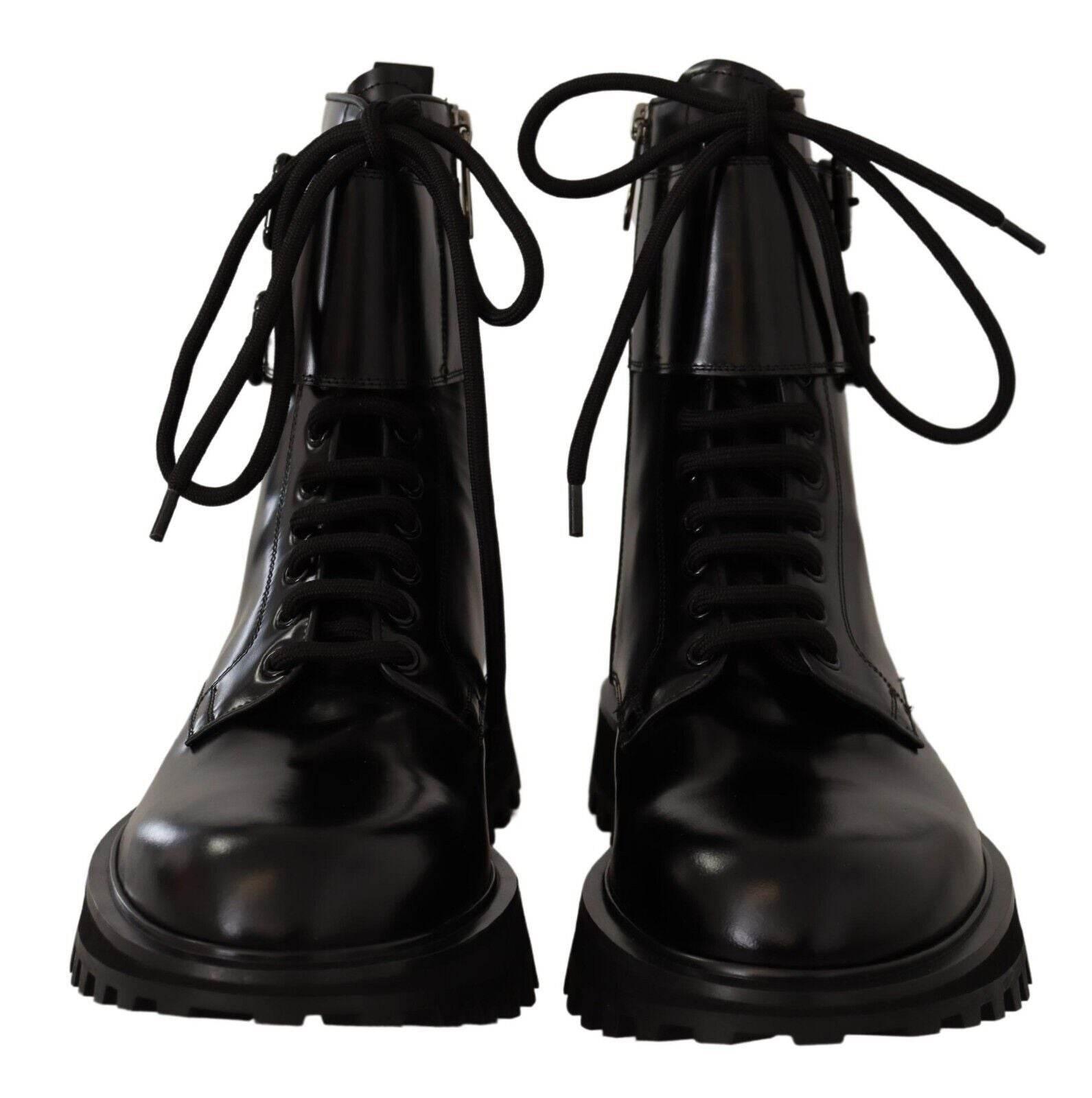 Dolce & Gabbana Elegant Black Leather Ankle Boots - Hilstor