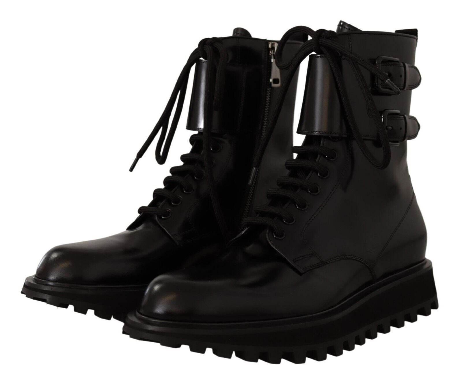 Dolce & Gabbana Elegant Black Leather Ankle Boots - Hilstor