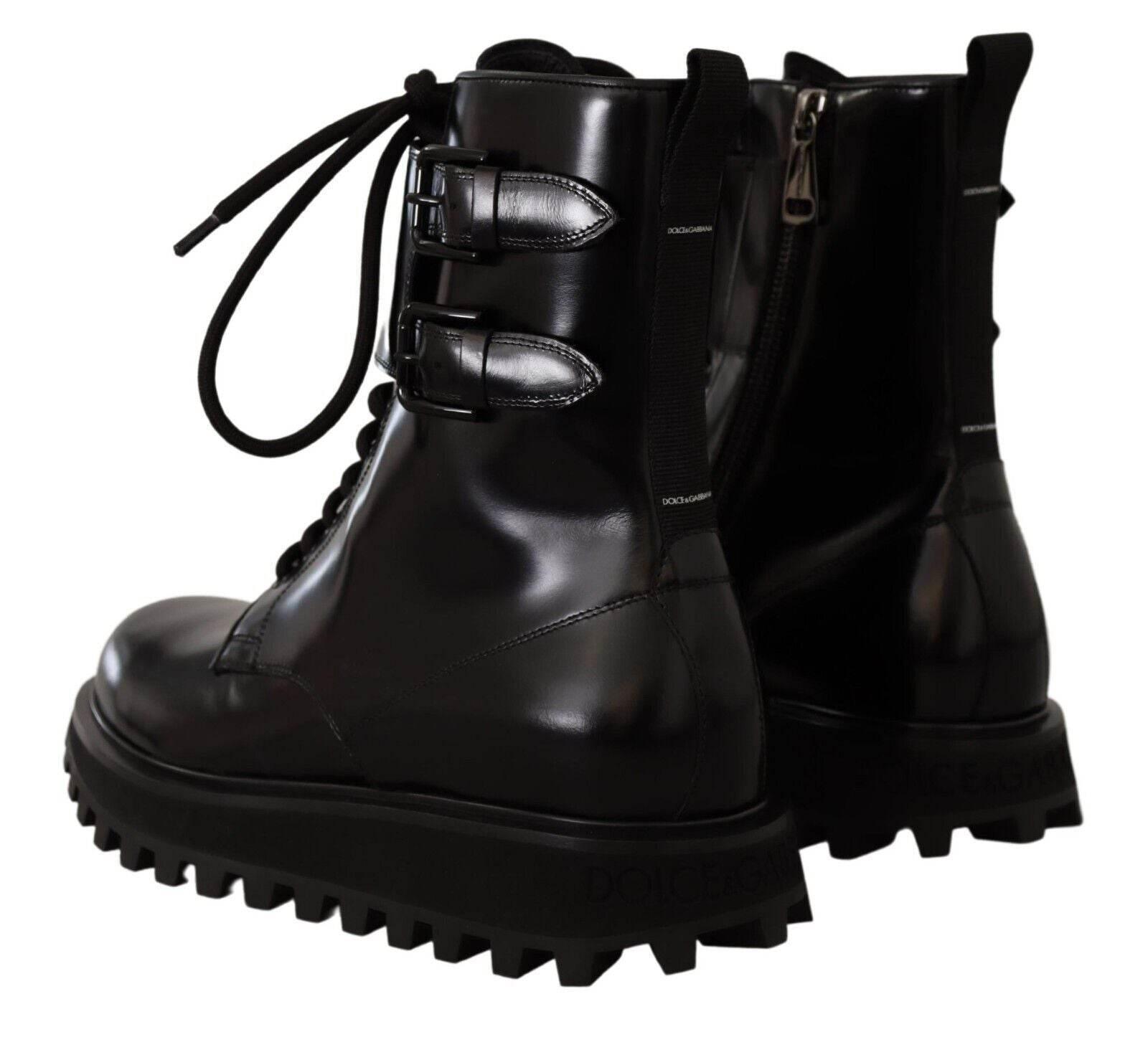 Dolce & Gabbana Elegant Black Leather Ankle Boots - Hilstor