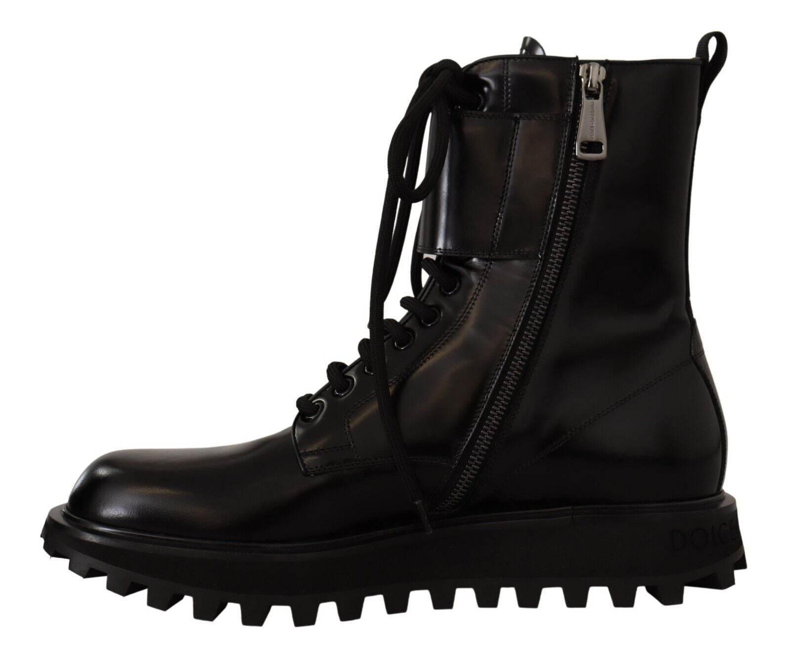 Dolce & Gabbana Elegant Black Leather Ankle Boots - Hilstor