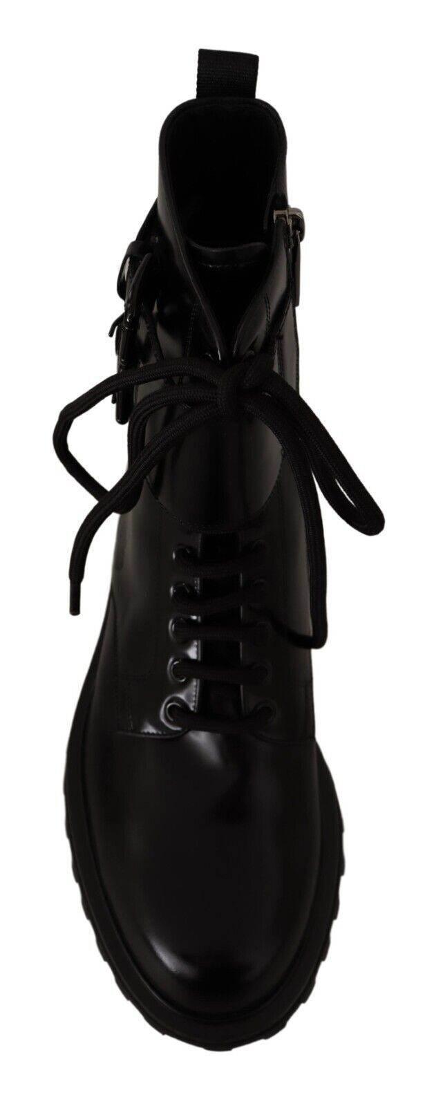 Dolce & Gabbana Elegant Black Leather Ankle Boots - Hilstor