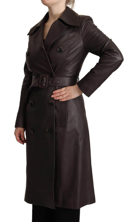 Dolce & Gabbana Dark Brown Leather Long Sleeves Belted Jacket - Hilstor