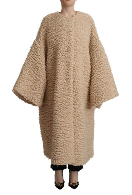 Dolce & Gabbana Beige Cashmere Wool Faux Fur Coat Jacket - Hilstor